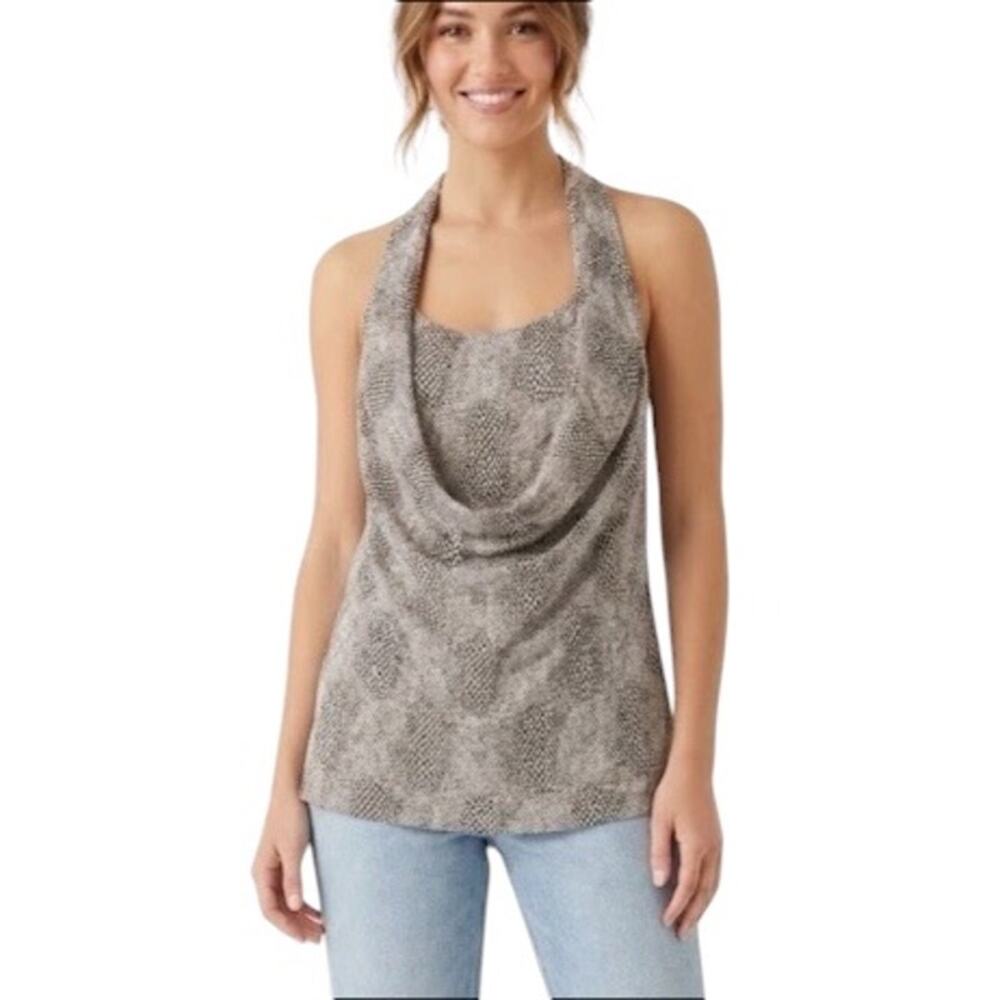 NWT Anthropologie Drew Silk Python Print Drape Front Halter Tunic Top Size XS